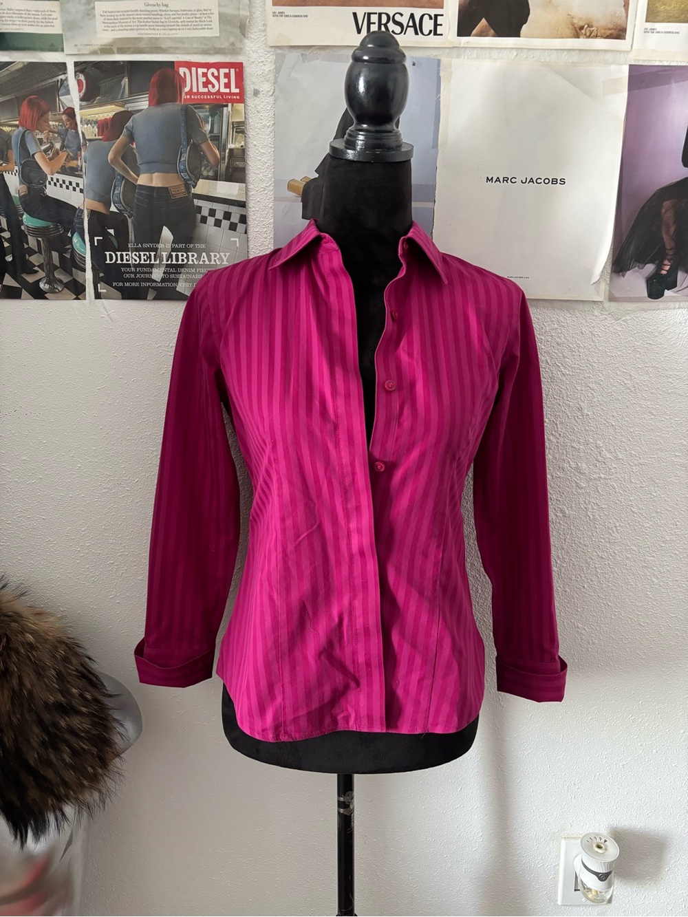 Foxcroft Women’s Fuchsia Stripe Button-Up Shirt